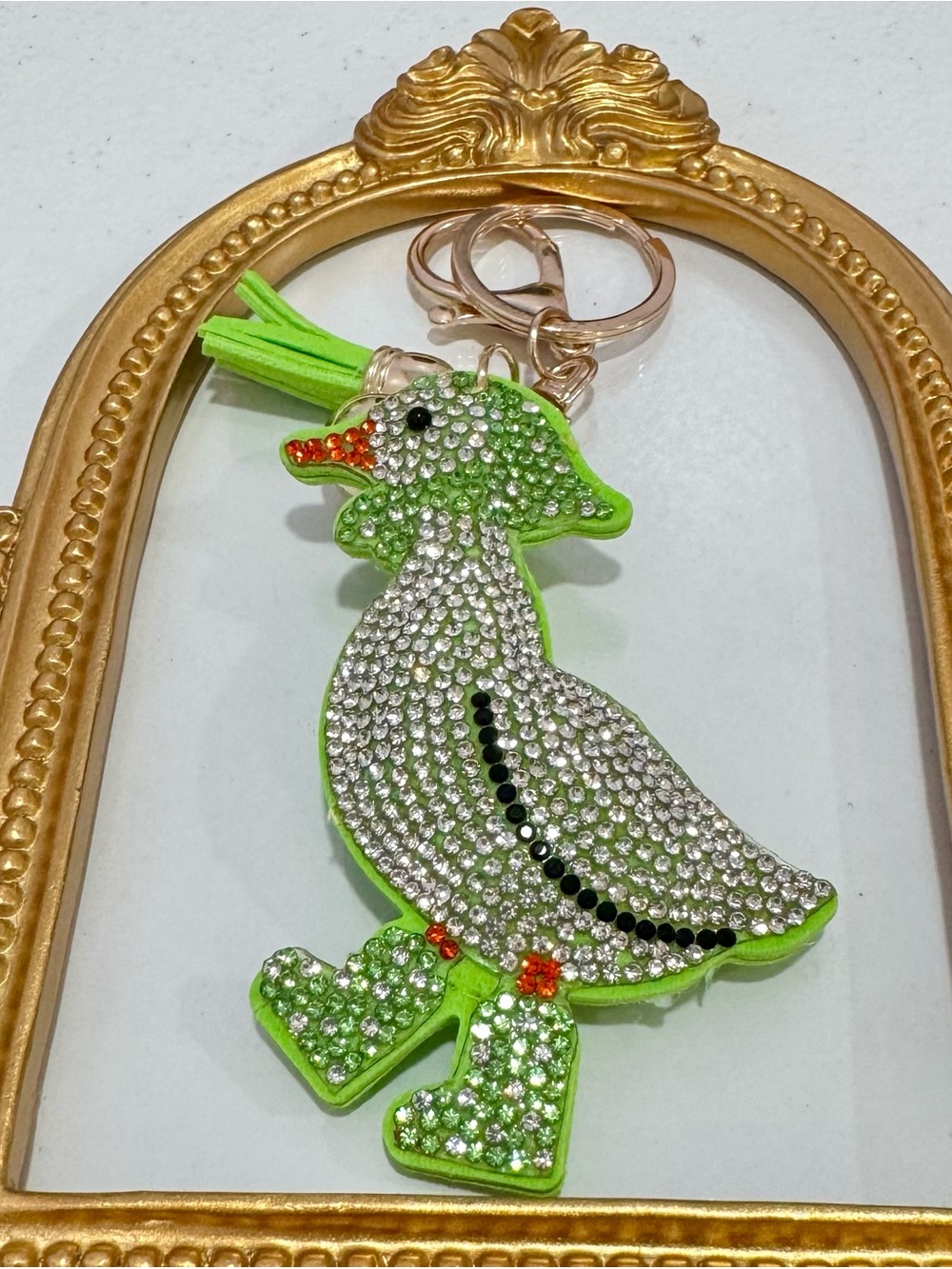 New Crystal-Embellished Green Goose with Boots Keychain